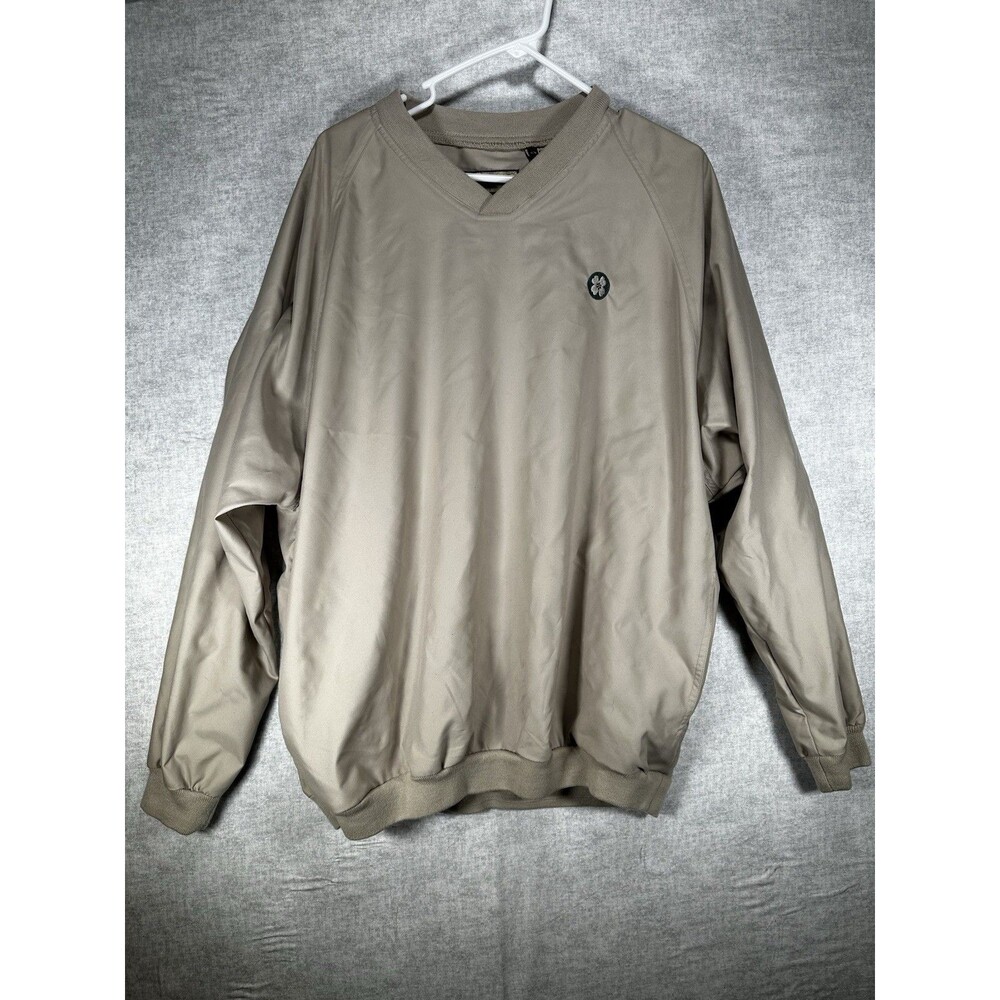 North End Khaki Golf Jacket Pullover Windbreaker Mens Size L V Neck Long Sleeve